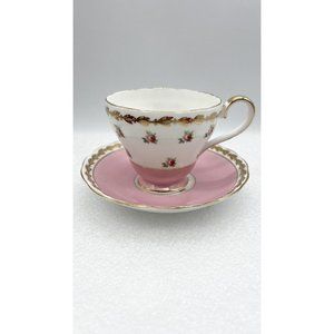 VTG 1789 Royal Adderley, England: White and pink tea cup & saucer w/small roses